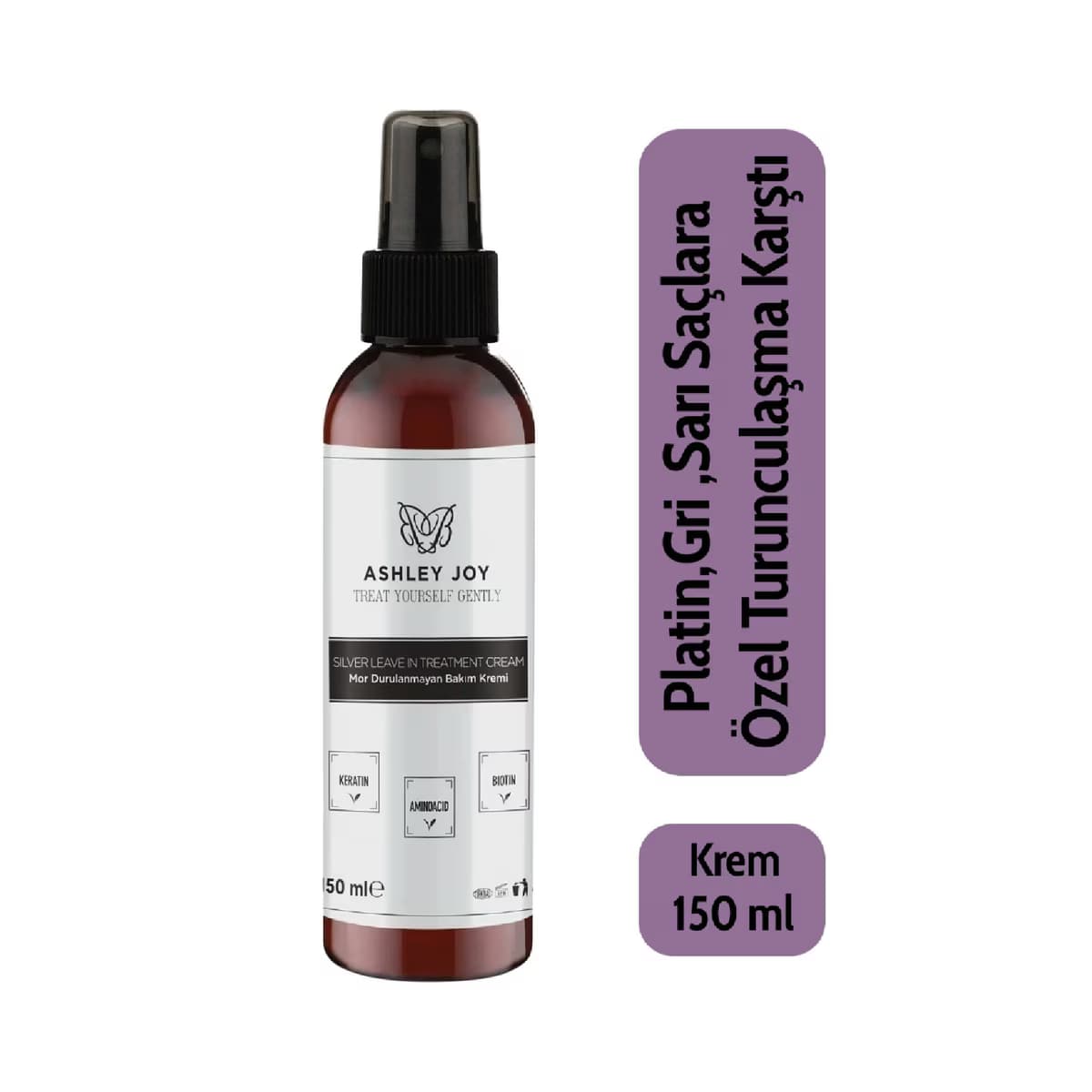 Ashley Joy Platin ve Sarı Saçlar İçin Turunculaşma Karşıtı Keratin İçerikli Mor Durulanmayan Saç Bakım Kremi 150 ml - Gratis