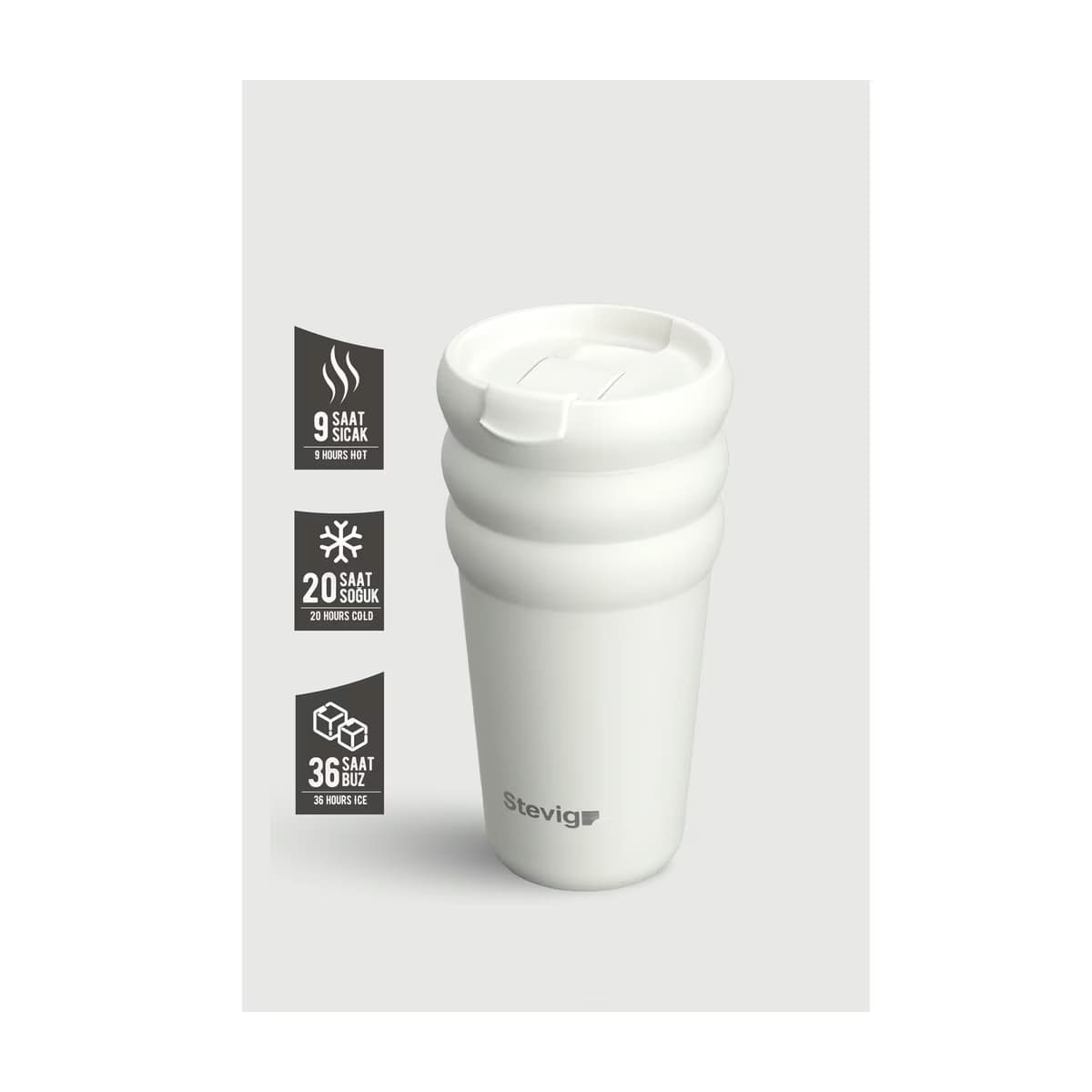 Stevig Bubble Çelik Termos 600 ml ST-249 White Stone - Gratis