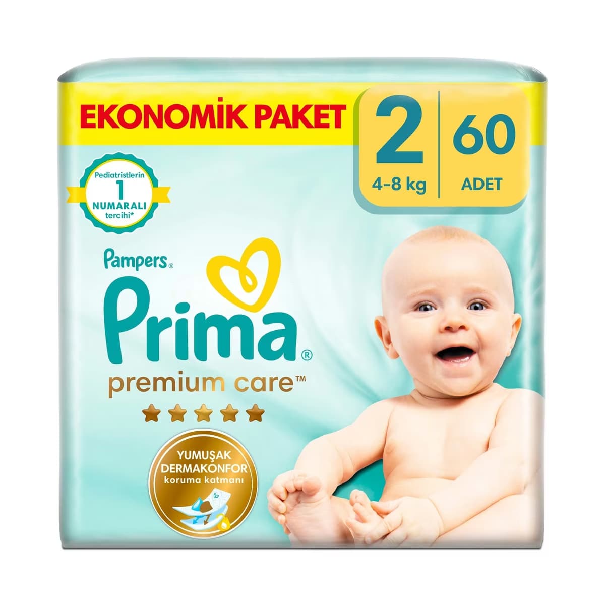 Prima Pampers Bebek Bezi Premium Care 2 Numara 60 Adet Ekonomik Paket - Gratis