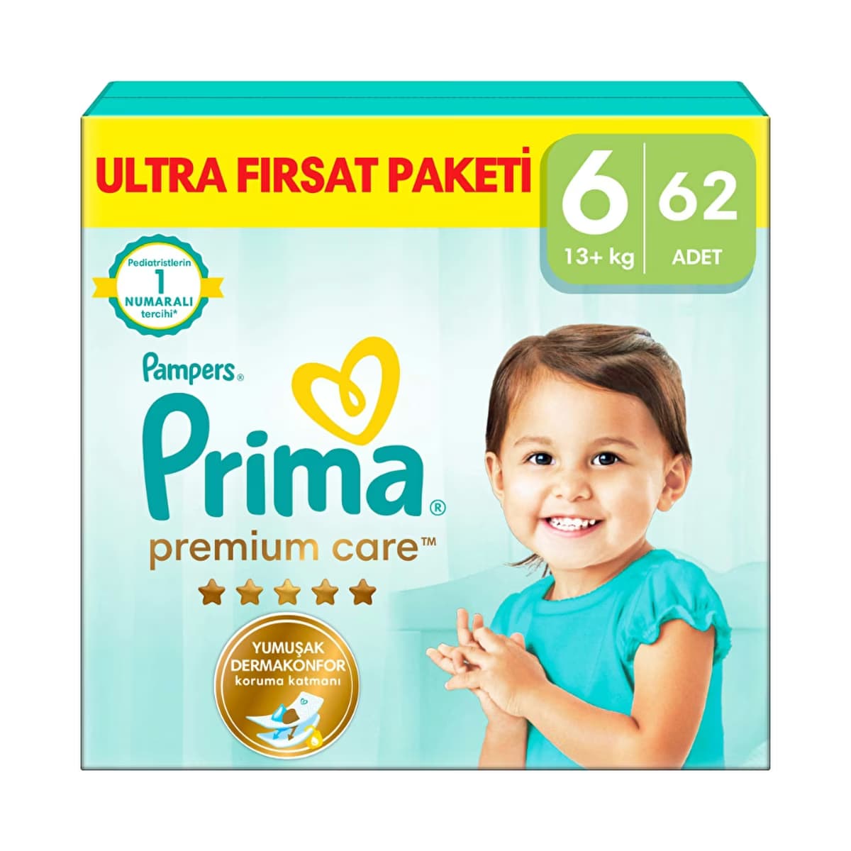 Prima Pampers Bebek Bezi Premium Care 6 Numara 62 Adet Ultra Fırsat Paketi - Gratis