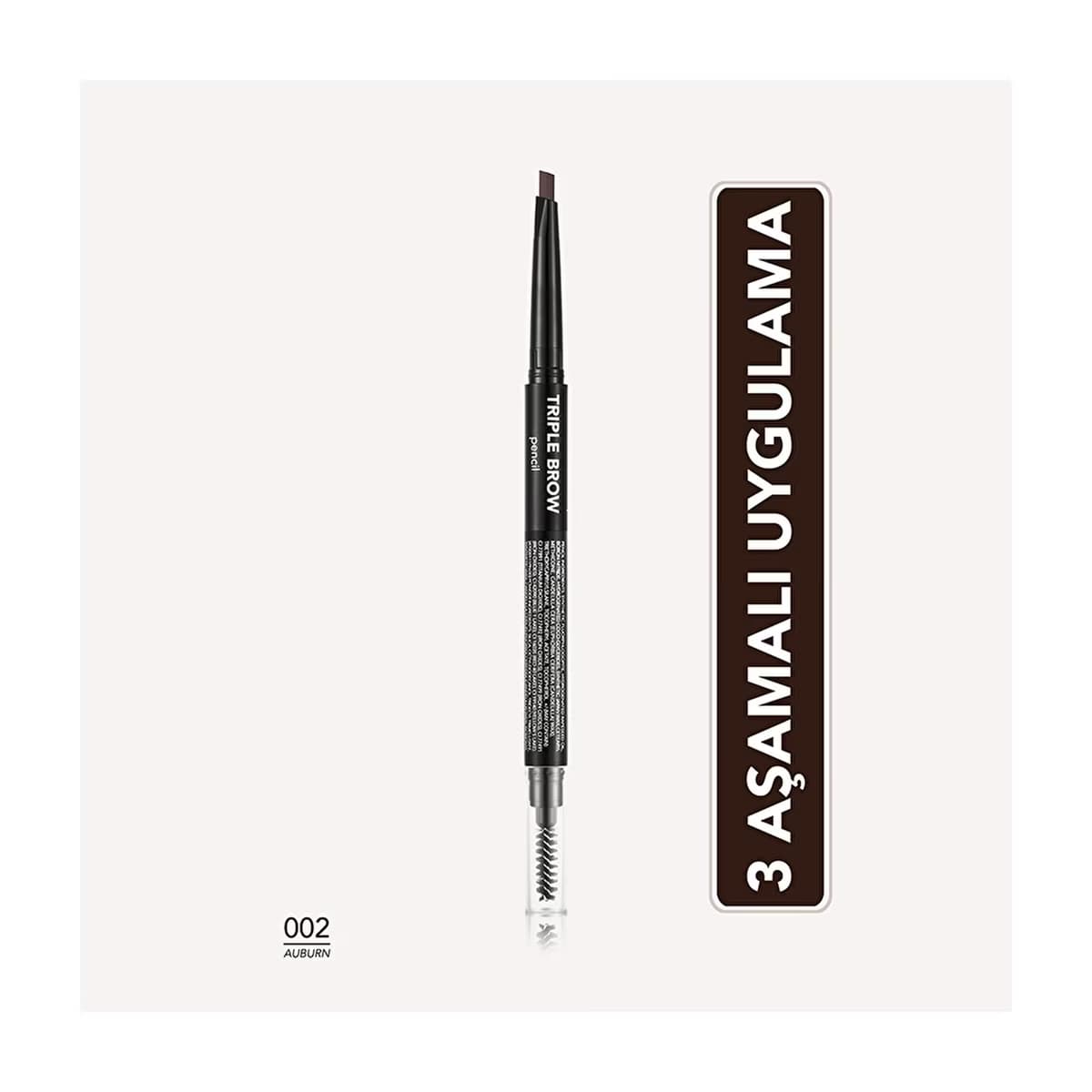 Flormar Triple Brow Fırça ve Pudra Başlıklı Kaş Kalemi 002 Auburn - Gratis