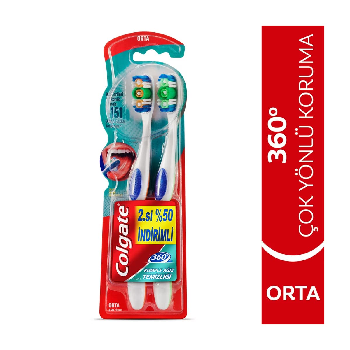 Colgate 360 Komple Ağız Temizliği Diş Fırçası 1+1 (Orta) - Gratis