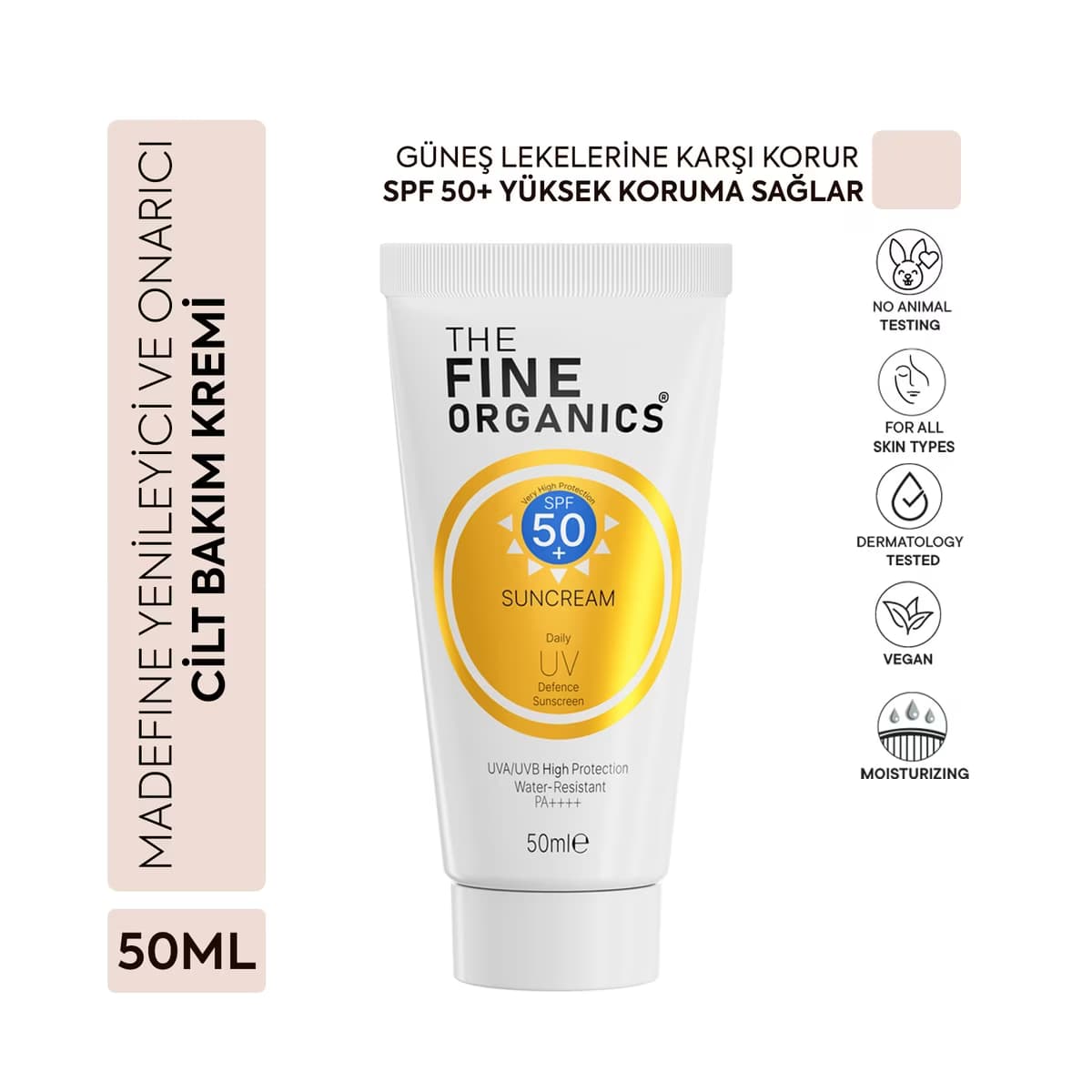 The Fine Organics SPF+50 Yüksek Korumalı Yoğun Leke Karşıtı Nemlendirici Güneş Kremi 50 ml - Gratis