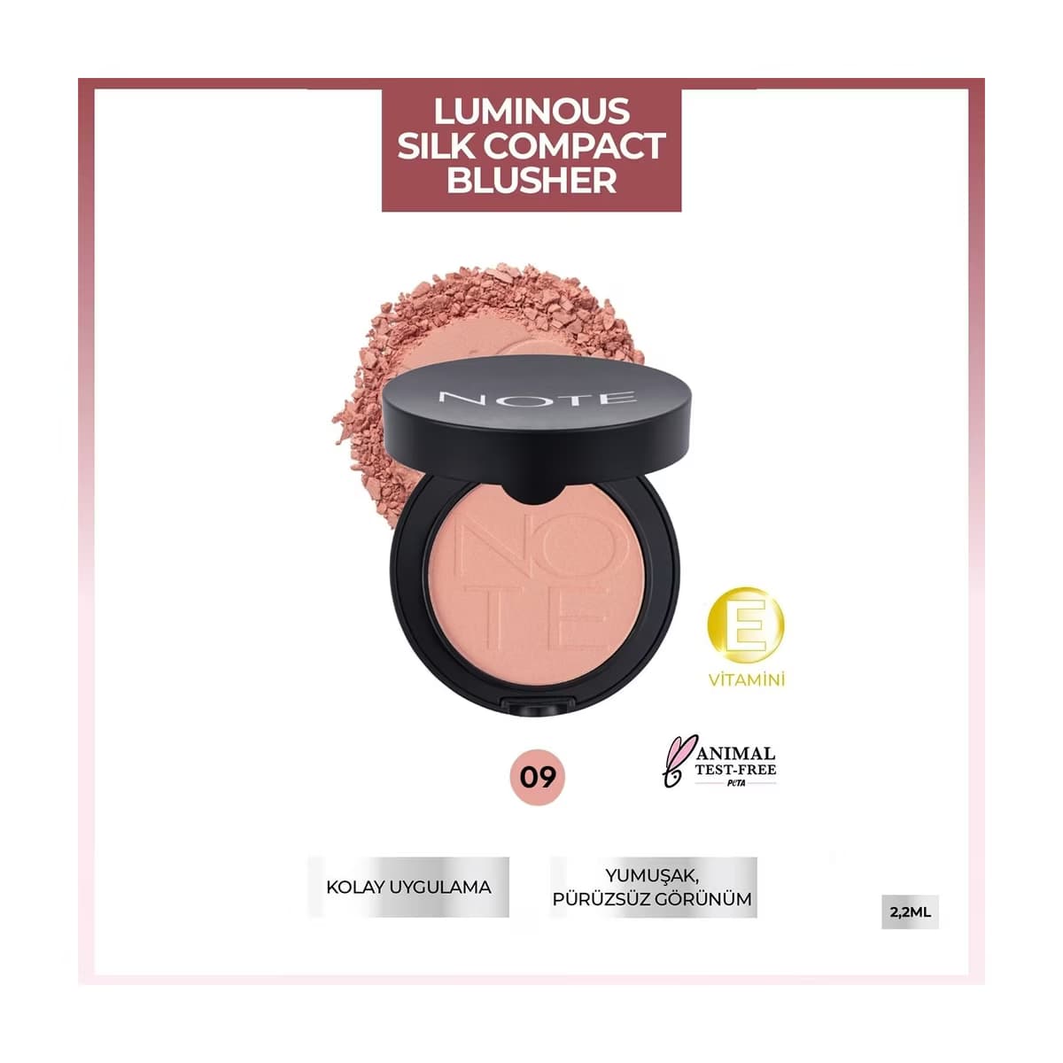 Note Luminous Silk Compact Blusher Allık 09 Dusty Pink - Gratis