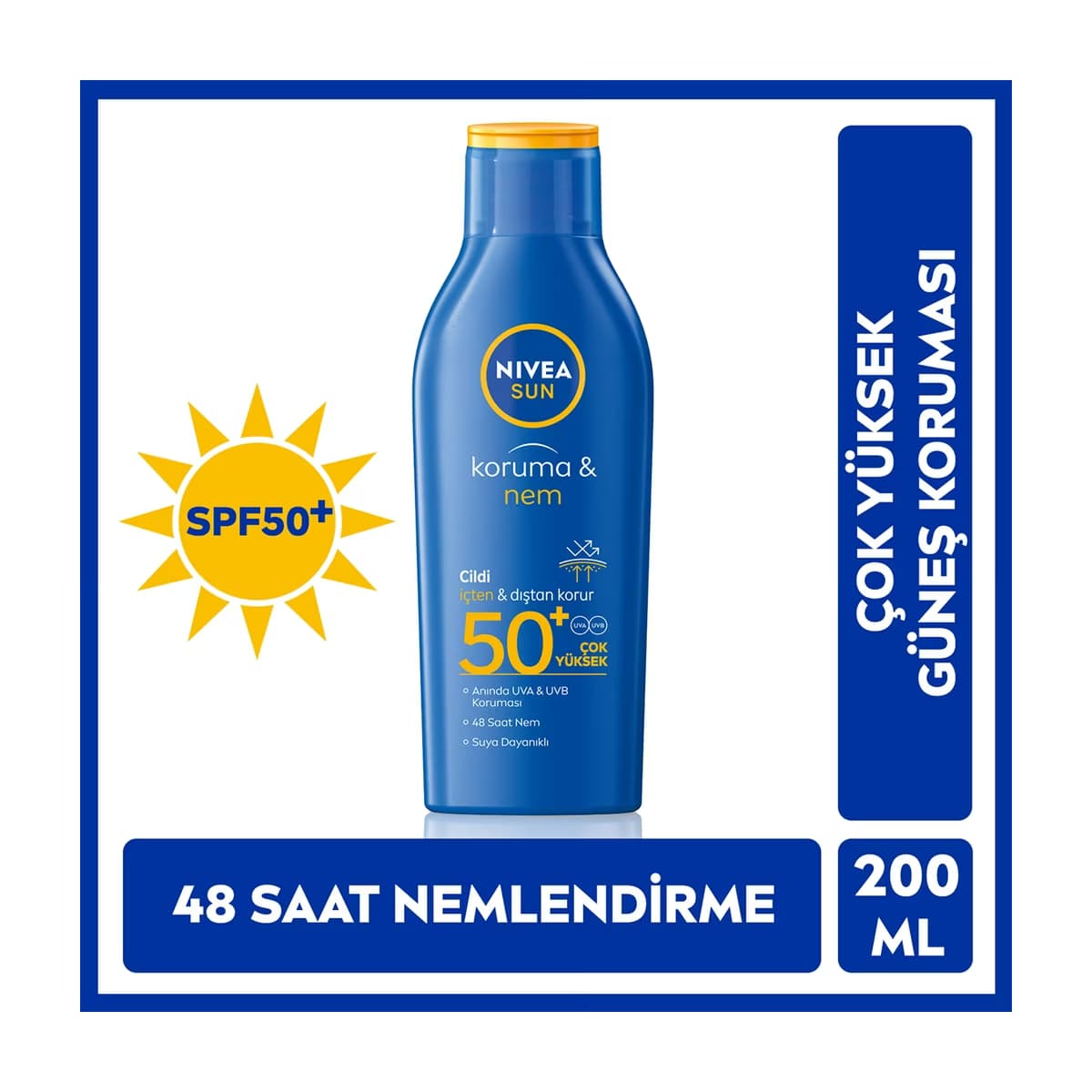 Nivea Sun SPF50+ Güneş Koruyucu ve 48 Nemlendirici Güneş Losyonu 200 ml - Gratis