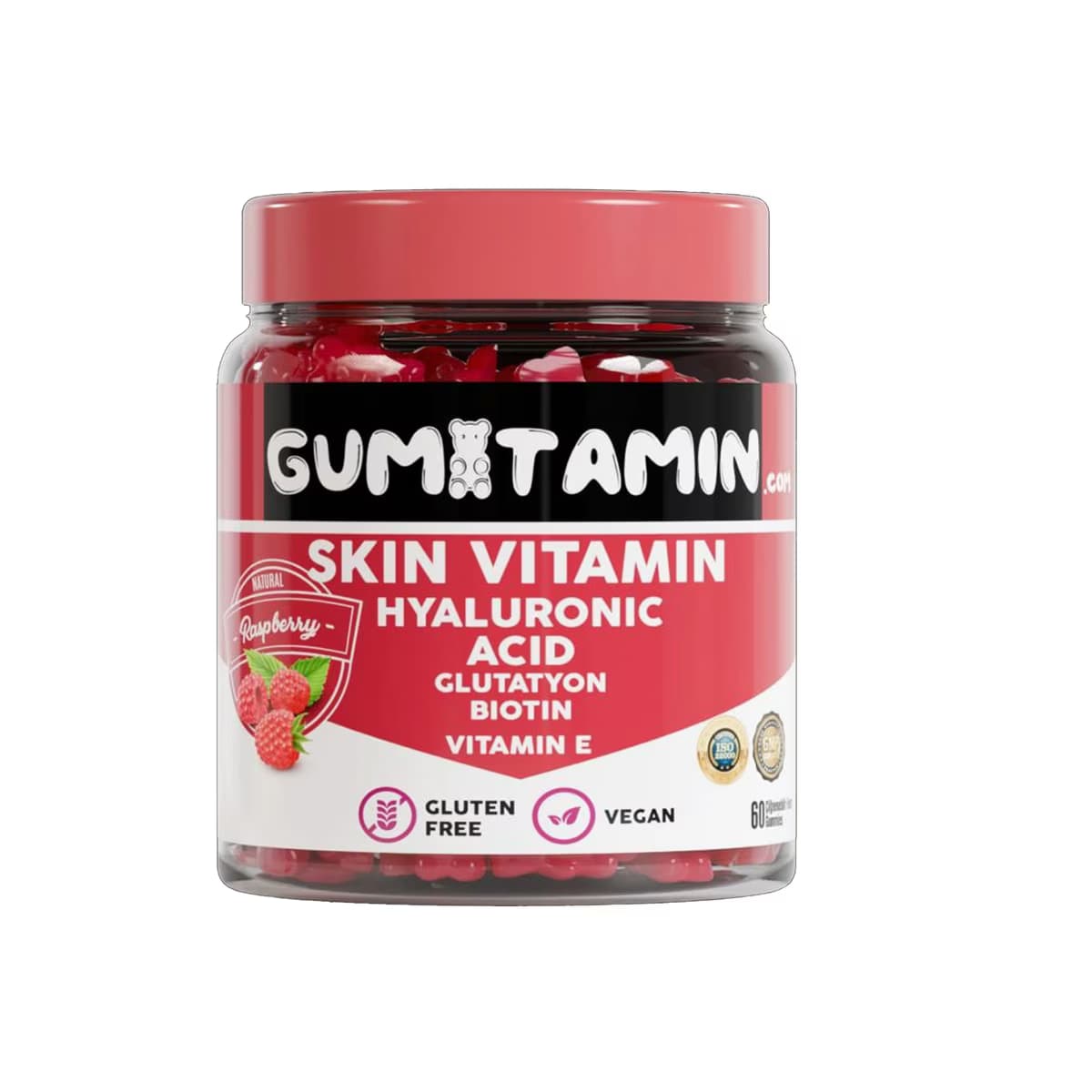 Gumitamin Cilt Vitamini Vegan Gummy 60 Tablet (Hyalüronik Asit, Glutatyon, Biotin, Vitamin E ve Doğa - Gratis