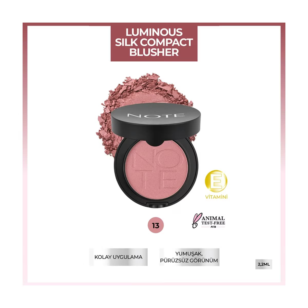 Note Luminous Silk Compact Blusher Allık 13 Deep Pink - Gratis