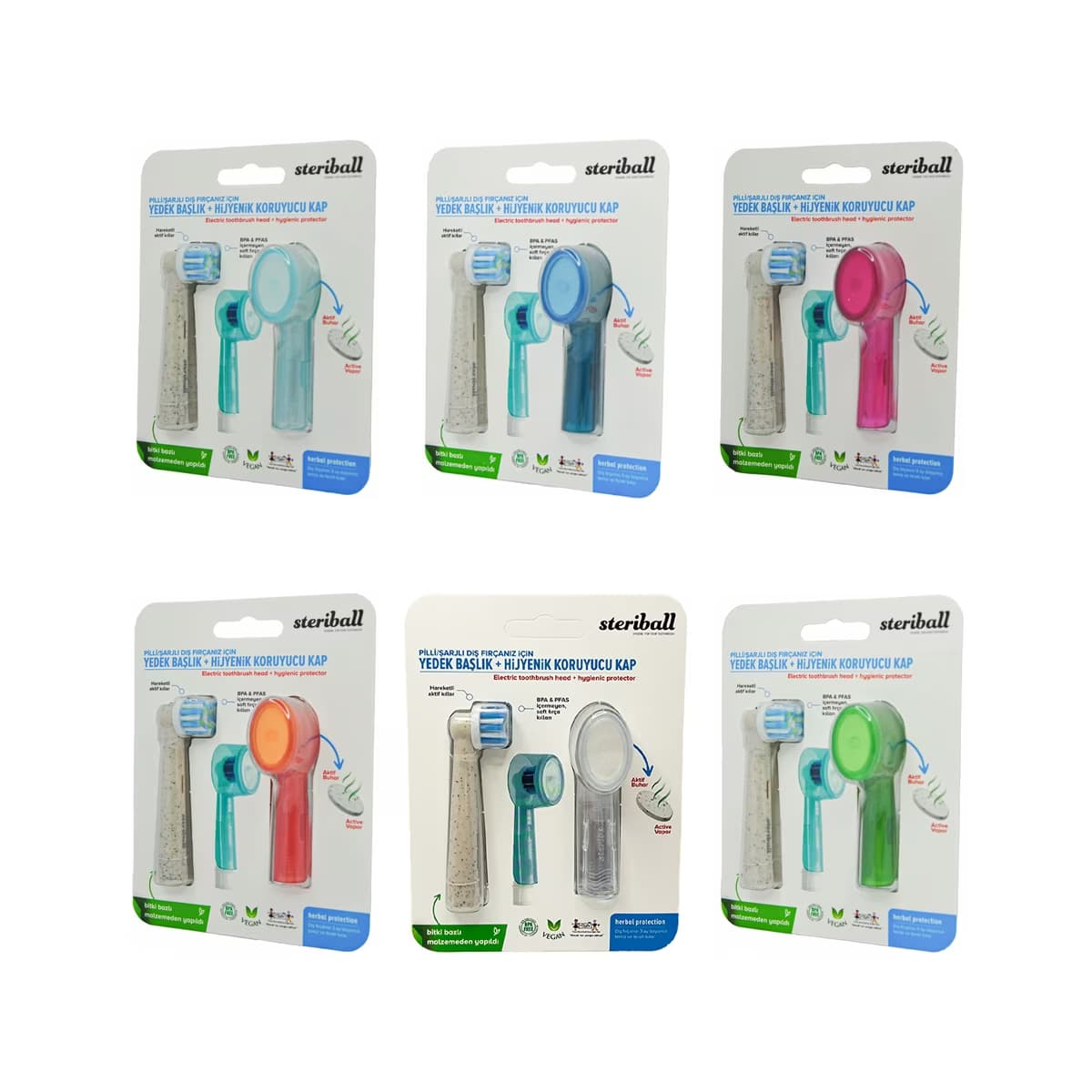 Steriball Pilli & Şarjlı Diş Fırçası İçin Yedek Başlık ve Hijyenik Koruyucu Kapak (Asortili) - Gratis