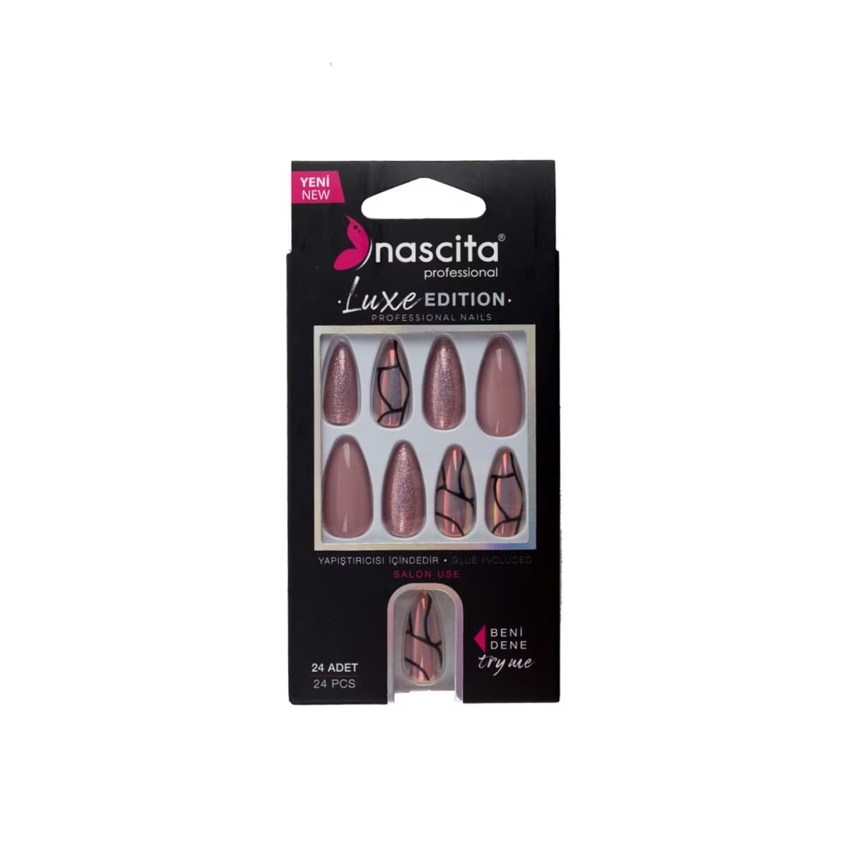 Nascita Luxe Edition Badem Pembe Siyah Takma Tırnak S282 24'lü - Gratis