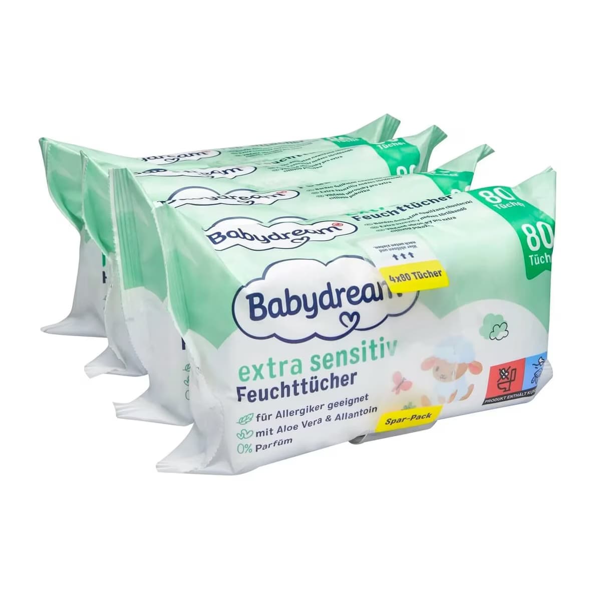 Babydream Bebek Islak Mendil Çok Hassas Cilt, Aloe Veralı 4x80'li