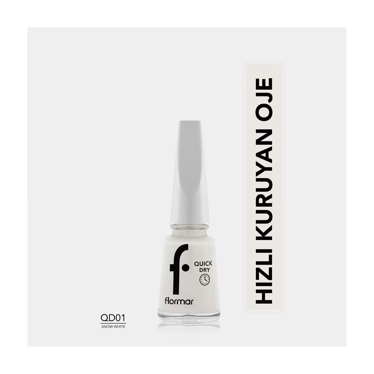 Flormar Quick Dry Hızlı Kuruyan Yoğun Pigmentli Oje 001 Snow White - Gratis