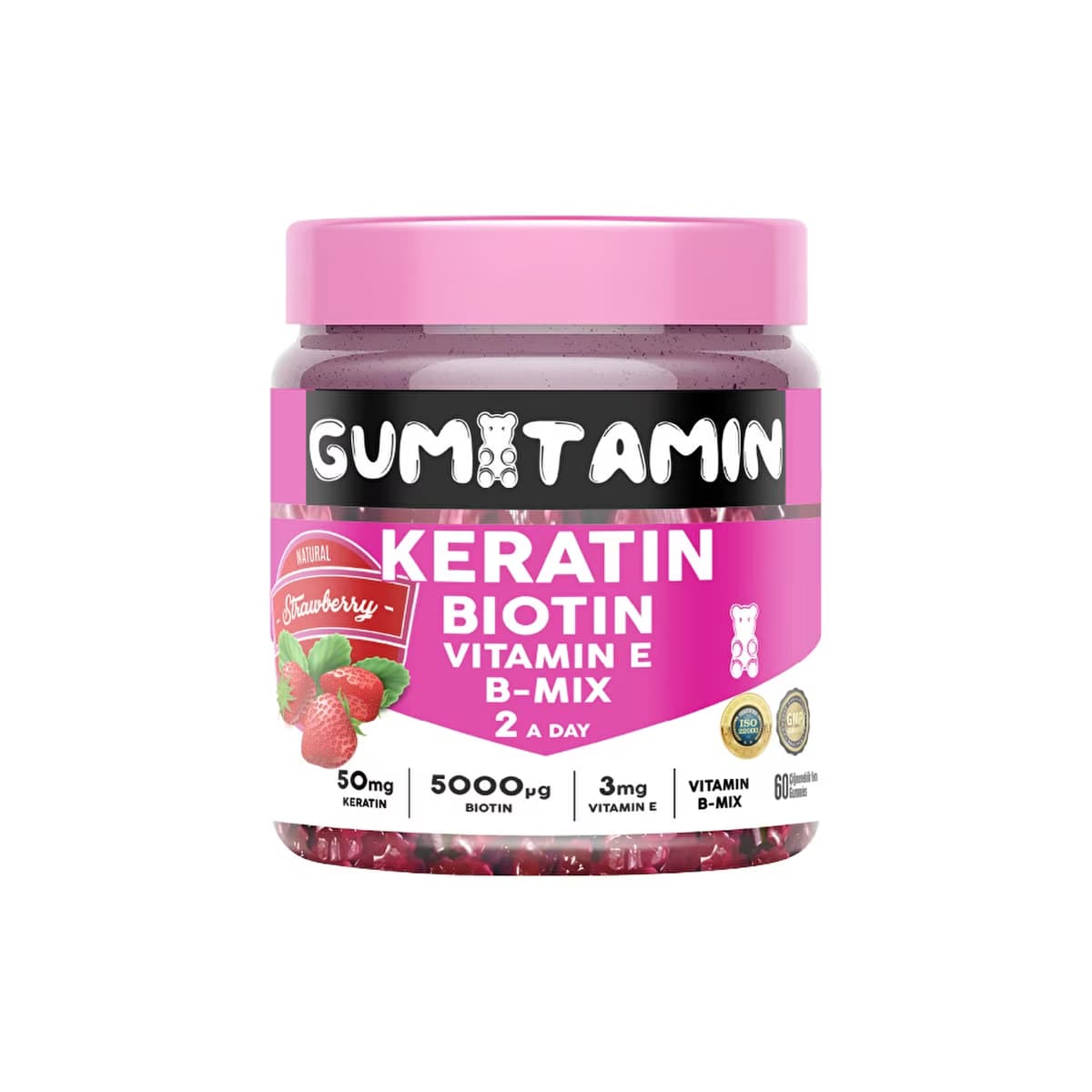Gumitamin Keratin Saç ve Tırnak Vitamini 60 Tablet (Gummy, Biotin 5000, Çinko, E, B12, B6, B5) - Gratis