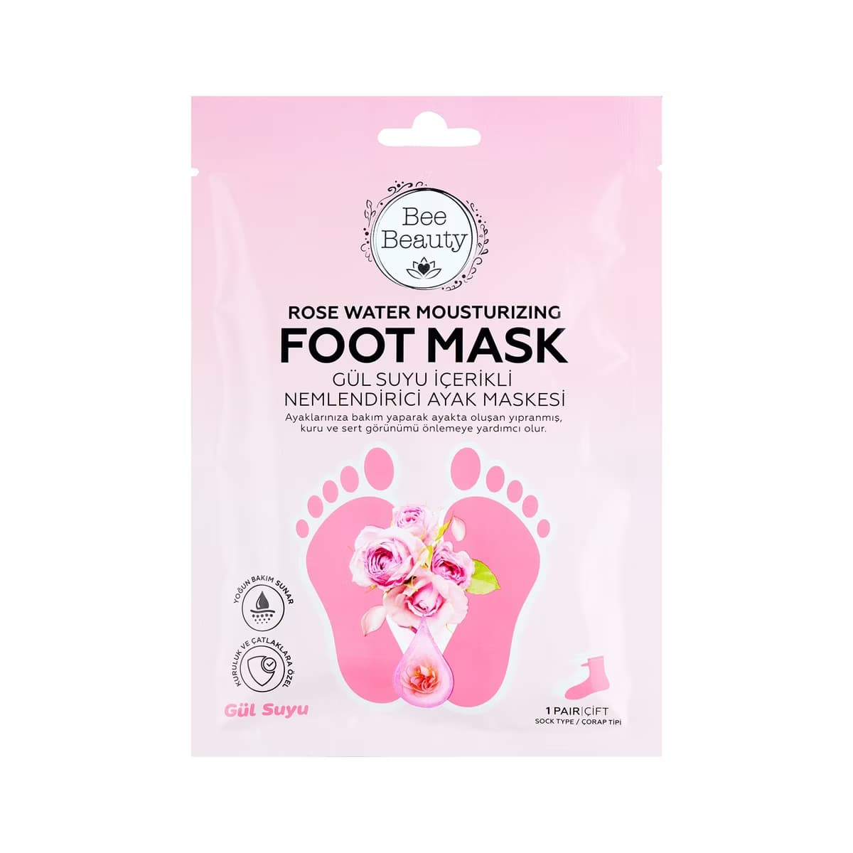 Bee Beauty Gül Suyu İçerikli Nemlendirici Ayak Maskesi 30 ml - Gratis