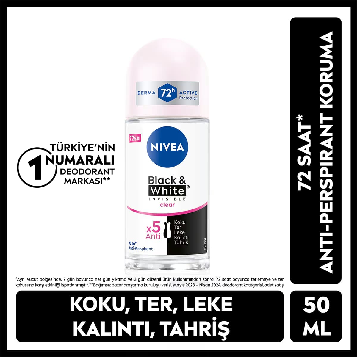 Nivea Kadın Roll on Invisible Black and White Clear 50 ml