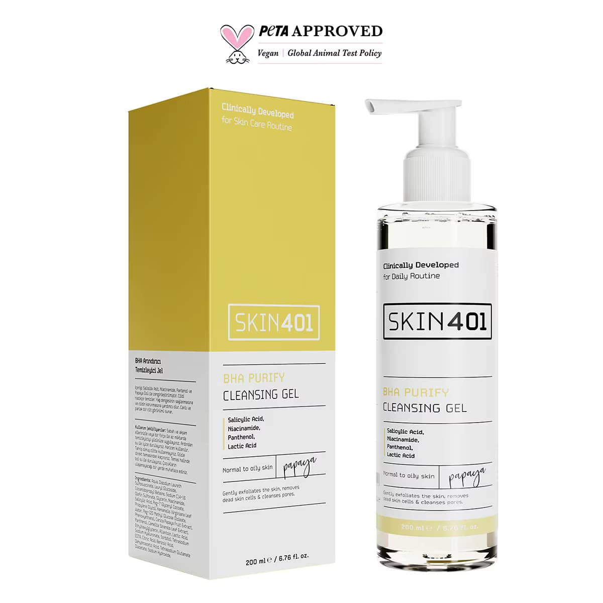 Skin401 BHA Arındırıcı Siyah Nokta Karşıtı Yüz Temizleme Jeli 200 ml