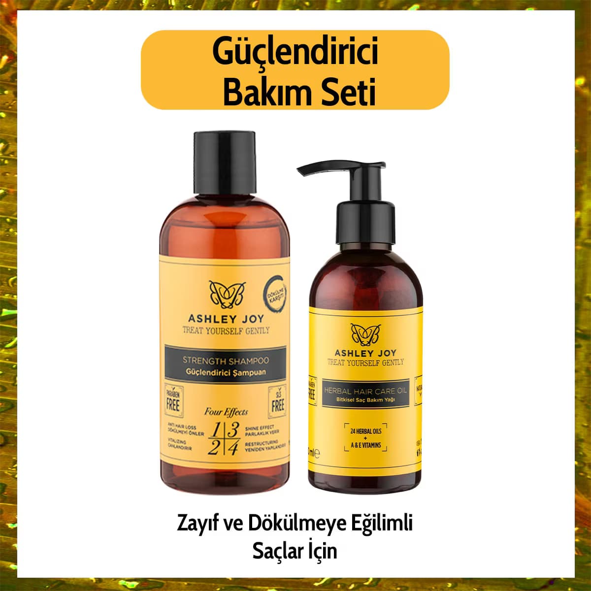 Ashley Joy Güçlendirici Şampuan 400 ml + Bakım Yağı 100 ml Seti