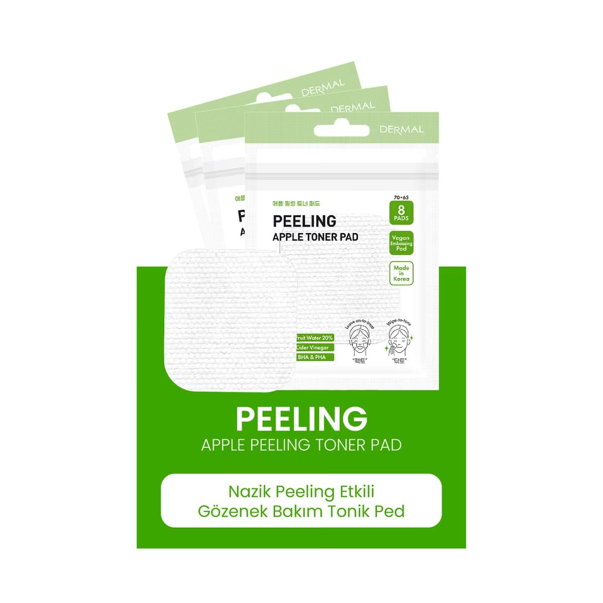 Dermal Peeling Apple Toner Pad Yüz Gözenek Bakım Tonik Ped 8 Adet - Gratis