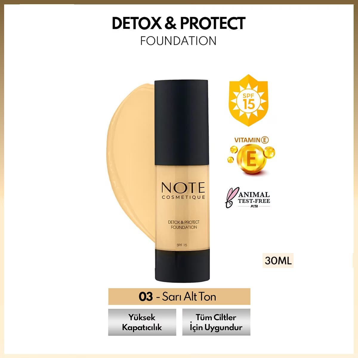 Note Detox Protect Fondöten No: 03 Medium Beige
