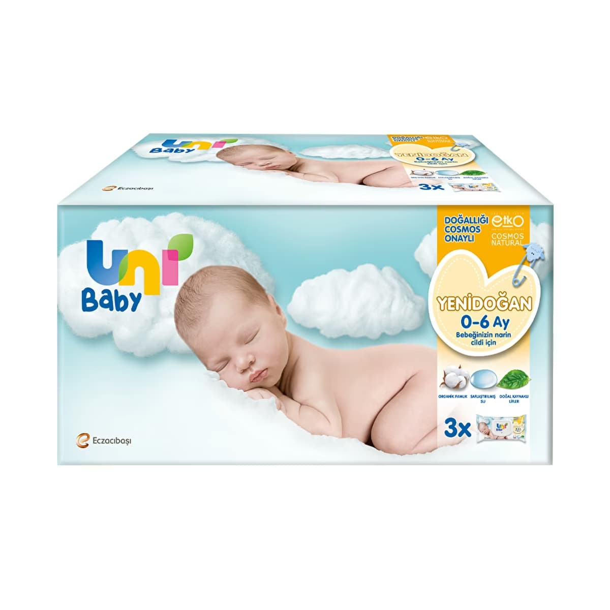 Uni Baby Yenidoğan Islak Pamuk Mendil 3 x 40 Adet - Gratis