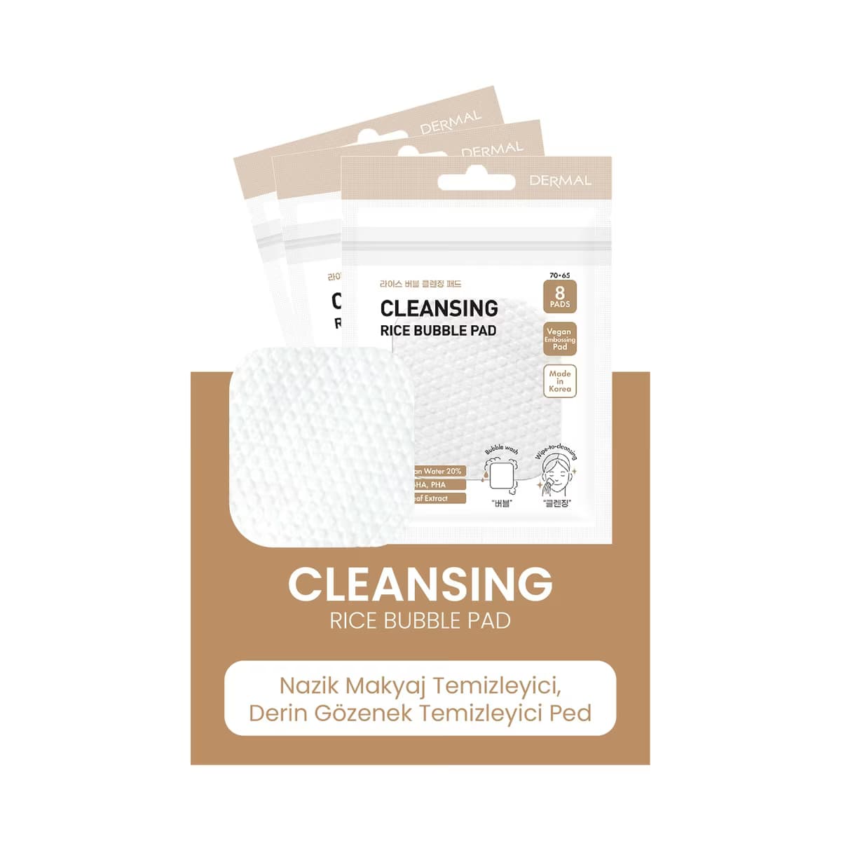 Dermal Cleansing Rice Bubble Pad Pirinç Özlü Yüz Gözenek Temizleme Pedi 8 Adet - Gratis