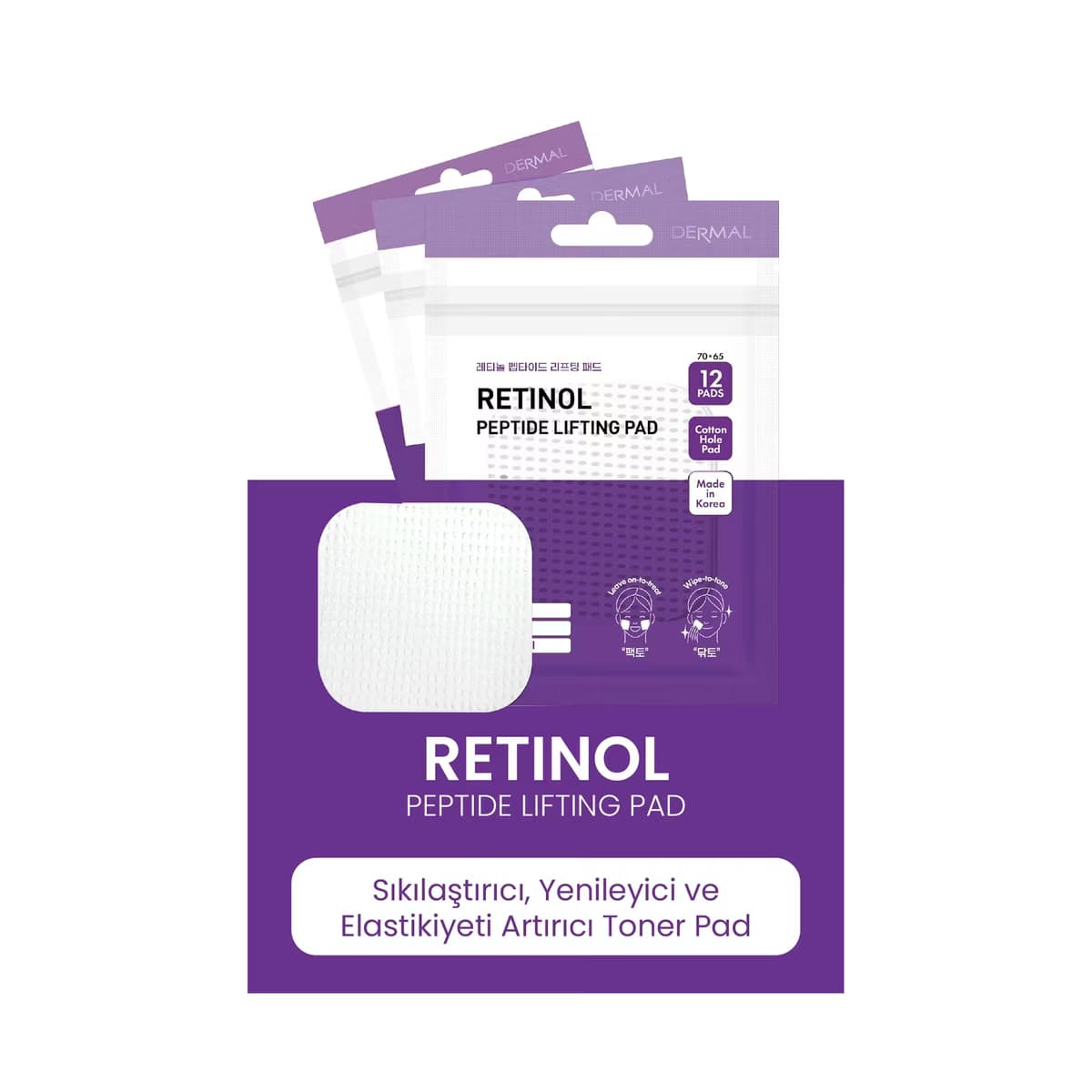 Dermal Retinol Peptide Lifting Pad Elastikiyeti Artırıcı Tonik Yüz Temizleme Pedi 12 Adet - Gratis