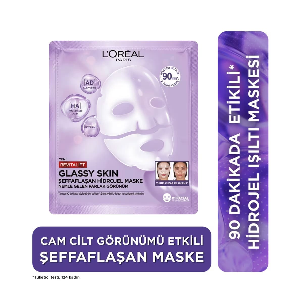 Loreal Paris Revitalift Glassy Skin Cam Cilt Görünümü Etkili Şeffaflaşan Işıltı & Nem Veren Hidrojel Yüz Maskesi - Gratis