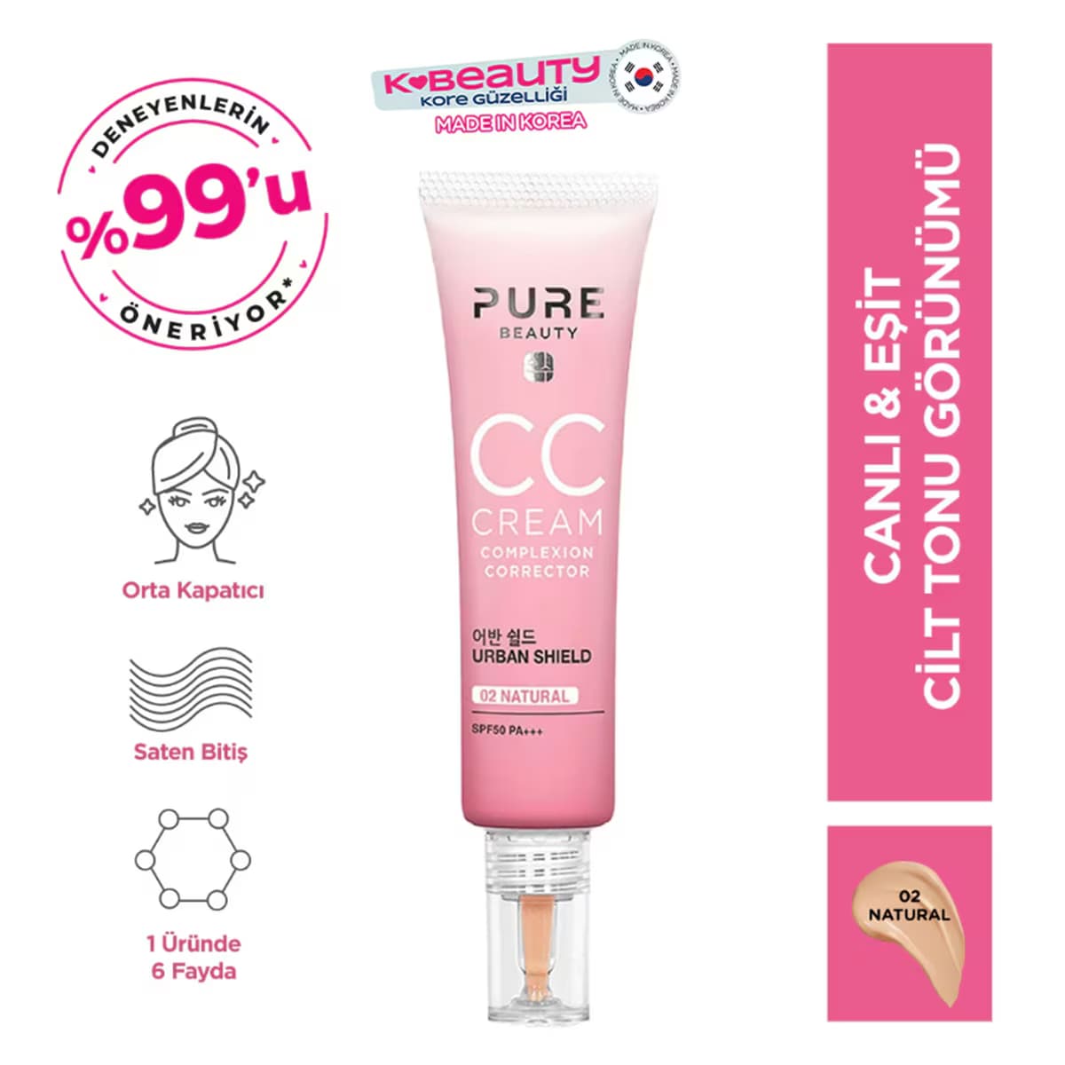 Pure Beauty CC Krem Spf50 Pa+++ Natural 30 ml