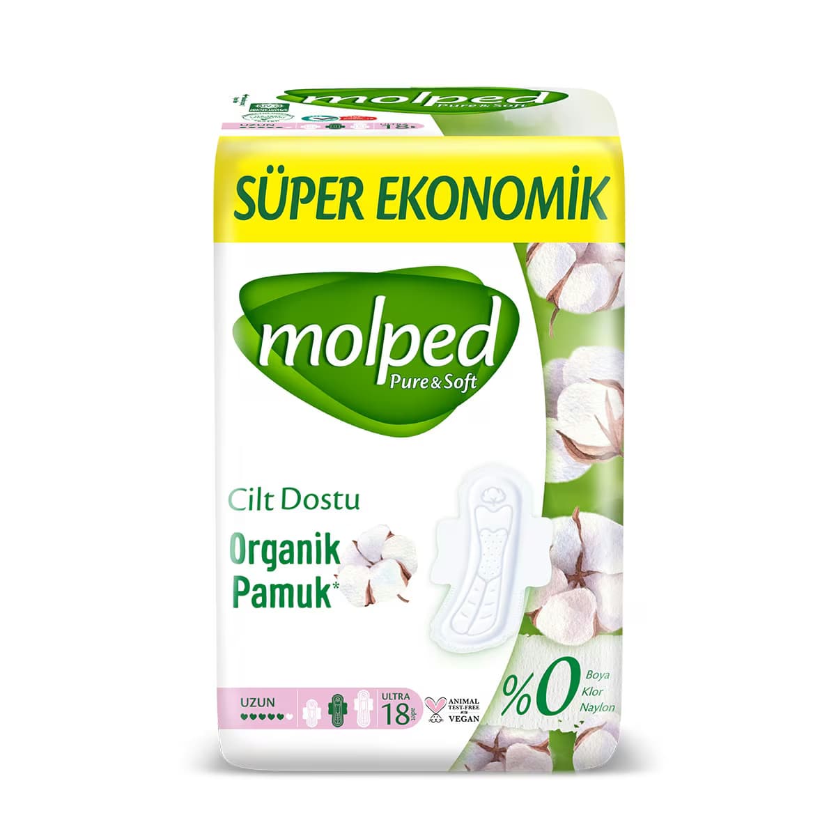 Molped Pure and Soft Süper Ekonomik Uzun Hijyenik Ped 18 Adet
