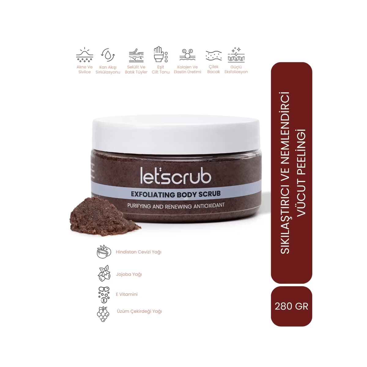 Let'scrub Antioxidant Body Scrub Üzüm Çekirdekli Sıkılaştırıcı ve Nemlendirici Vücut Peelingi 280 gr - Gratis