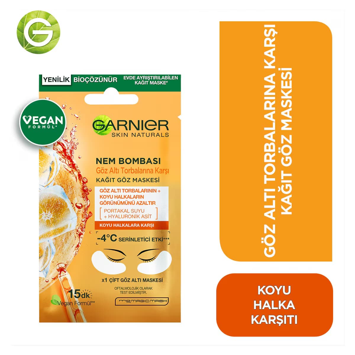 Garnier Nem Bombası Kağıt Göz Maskesi Portakallı 1 Adet