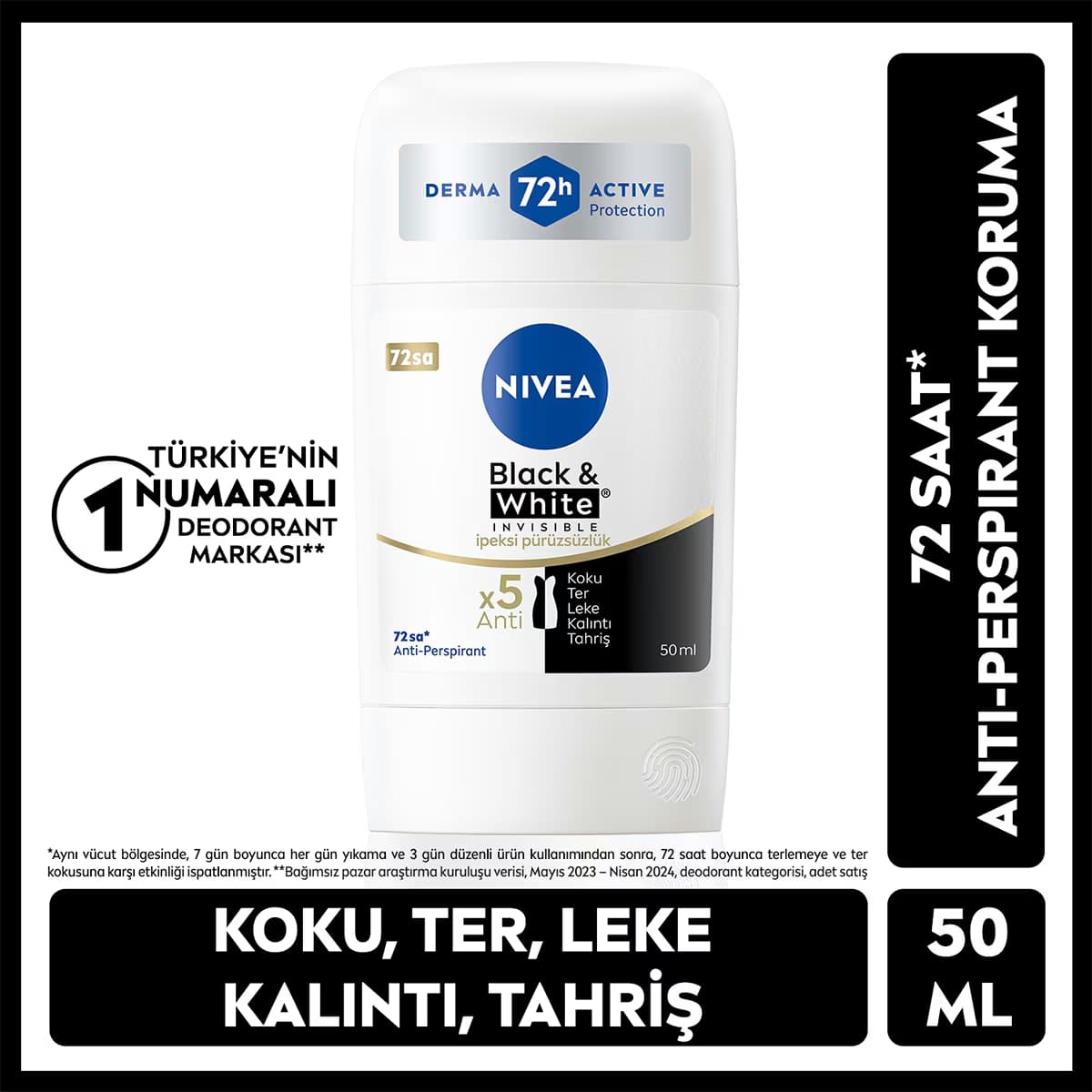 Nivea Black&White Invisible İpeksi Pürüzsüzlük Stick Deodorant 50 ml