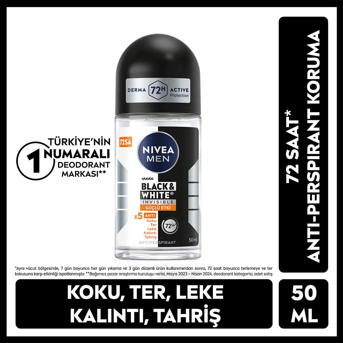 Nivea Men Erkek Roll-on Deodorant Black&White Invisible Güçlü Etki 50 ml