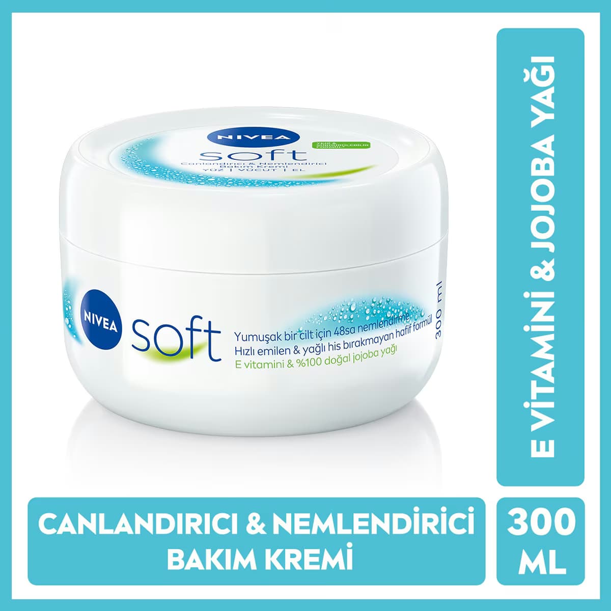 Nivea Soft Nemlendirici Bakım Kremi Yüz Vücut El 300 ml Jojoba Yağı ve E Vitamini Tüm Ciltler