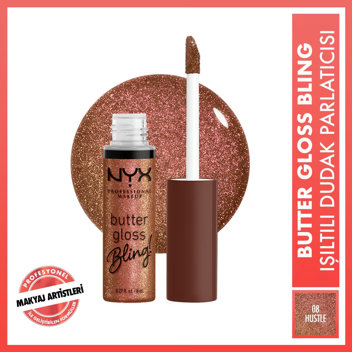 Nyx Professional Makeup Butter Gloss Bling Işıltılı Dudak Parlatıcısı 08 Bling Hustla