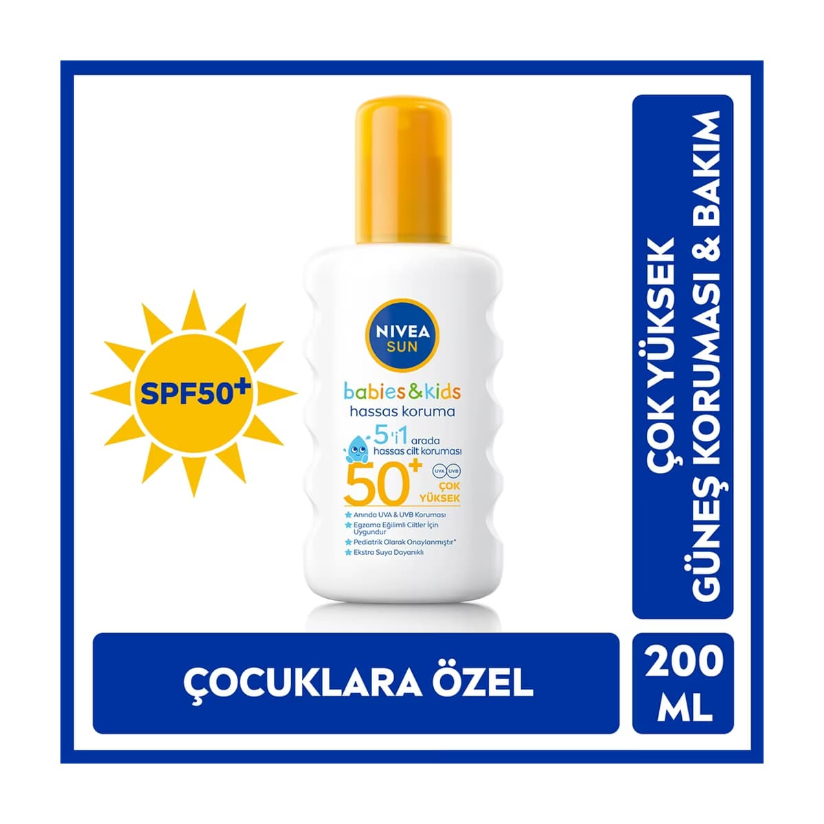 Nivea Sun Bebek SPF50+ Koruma ve Bakım Hassas Cilt Çocuk Güneş Kremi Sprey 200 ml - Gratis
