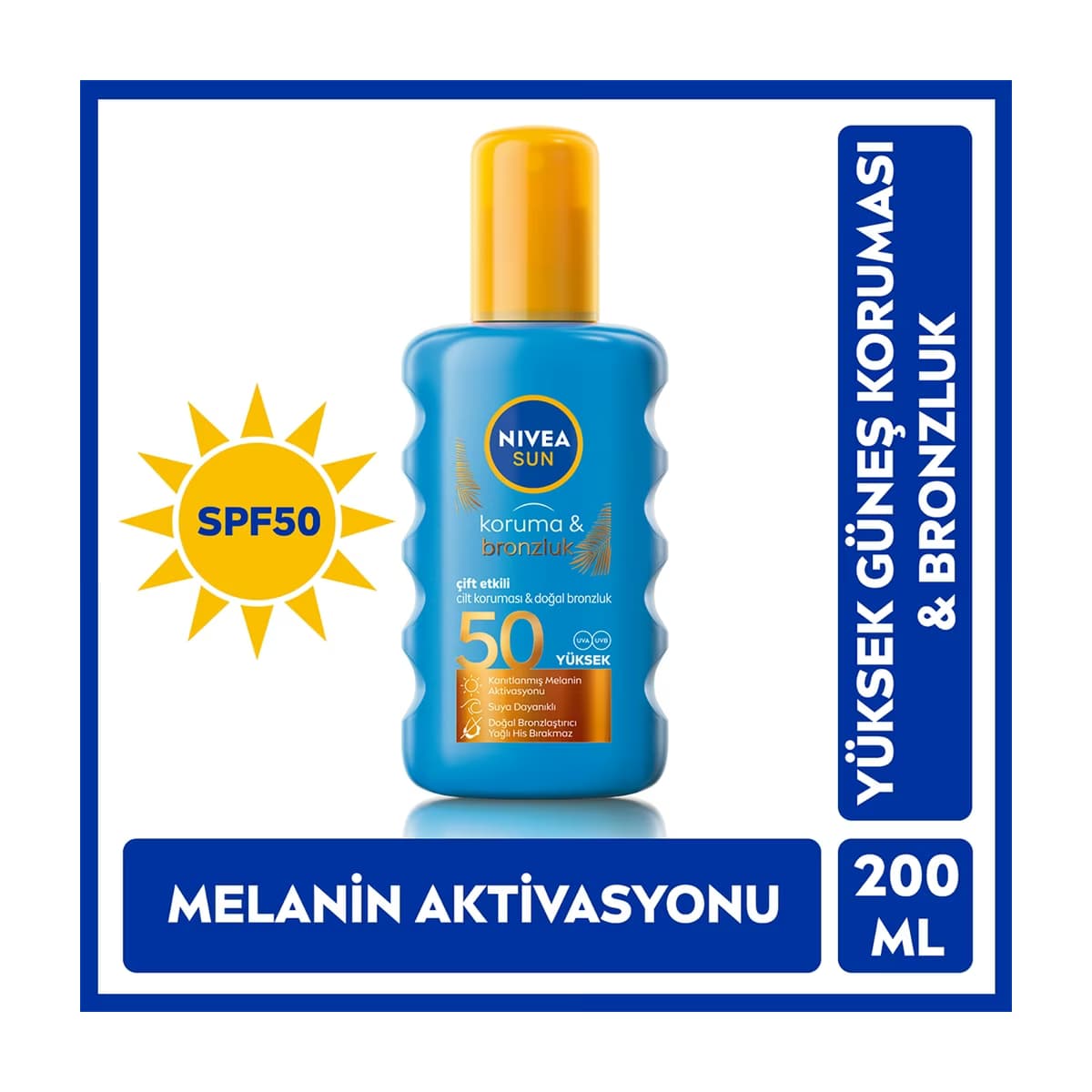 Nivea Sun SPF50 Güneş Koruyucu ve Bronzluk Güneş Kremi Sprey 200 ml - Gratis