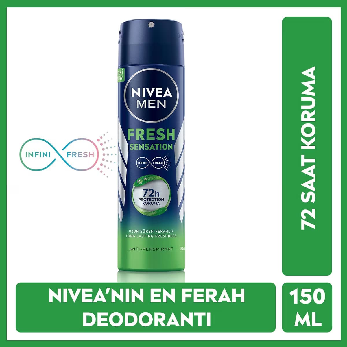Nivea Men Fresh Sensation Sprey Deodorant 150 ml 72 Saat Anti-perspirant Koruma