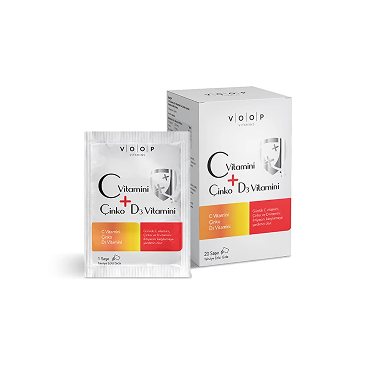 Voop C + D3 Vitamini ve Çinko İçeren Takviye Edici Gıda 20 Saşe - Gratis