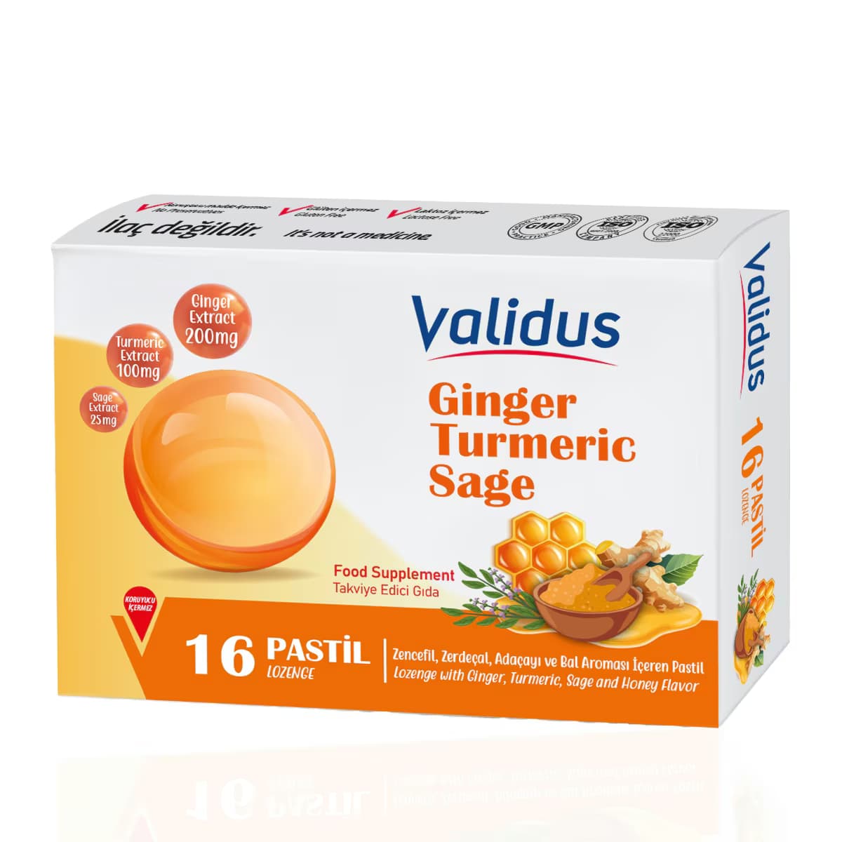 Validus Zencefil&Zerdeçal&Adaçayı&Bal Pastil 16 Adet