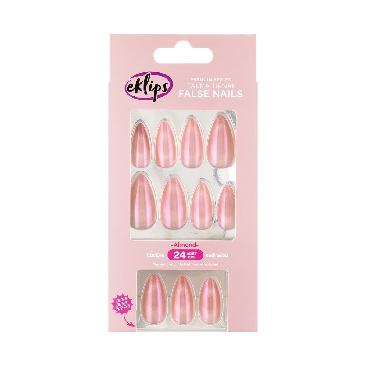 Eklips Takma Tırnak Pembe Kedi Gözü Efekt Badem 24'lü - Gratis