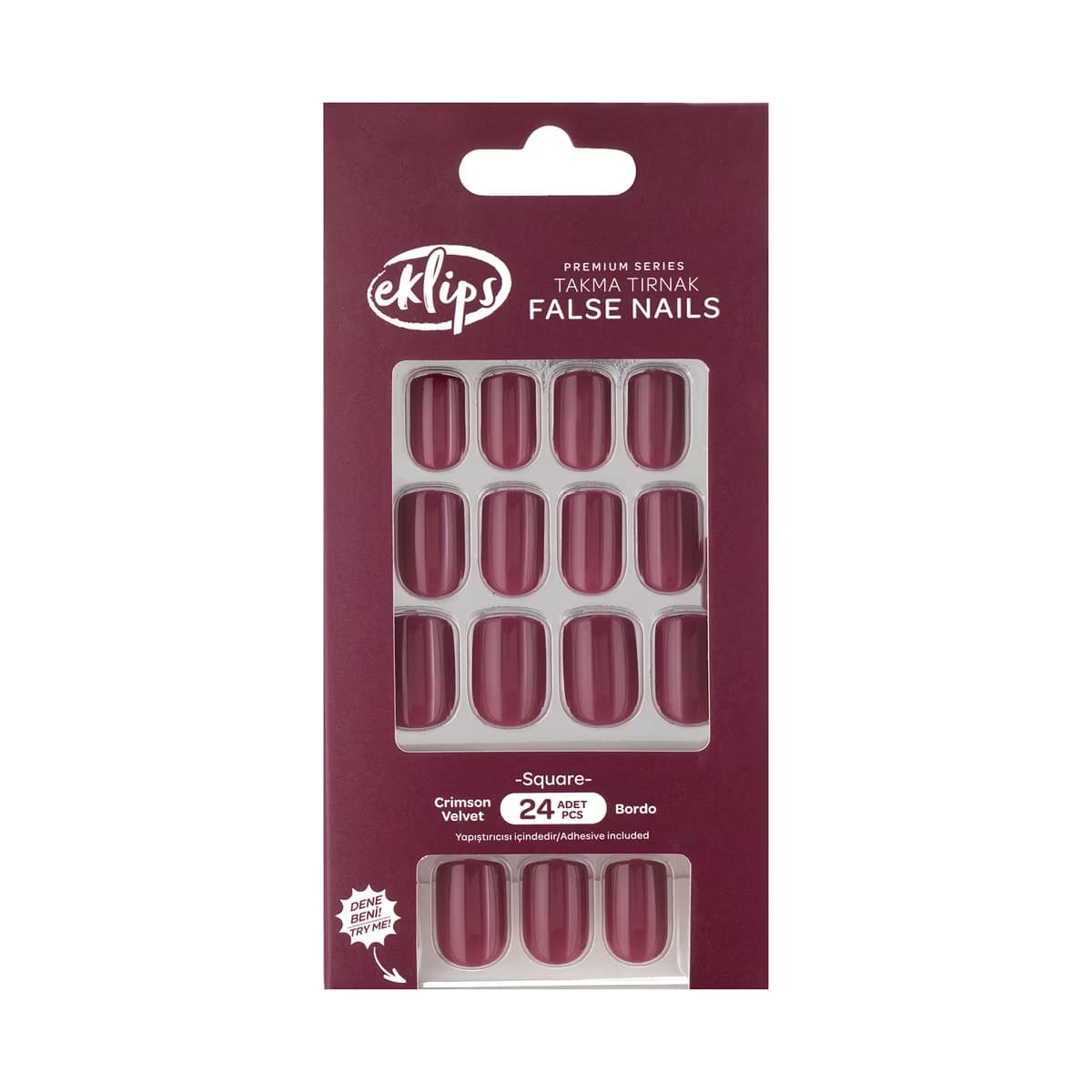 Eklips Takma Tırnak Bordo Crimson Velvet Küt 24'lü - Gratis
