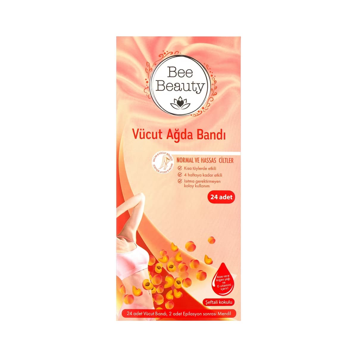 Bee Beauty Vücut Ağda Bandı Şeftali 24'lü - Gratis