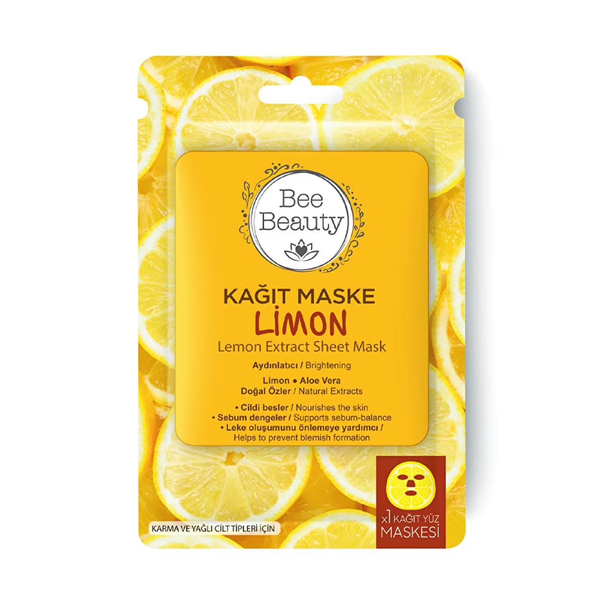 Bee Beauty Limon Desenli Kağıt Yüz Maskesi - Gratis