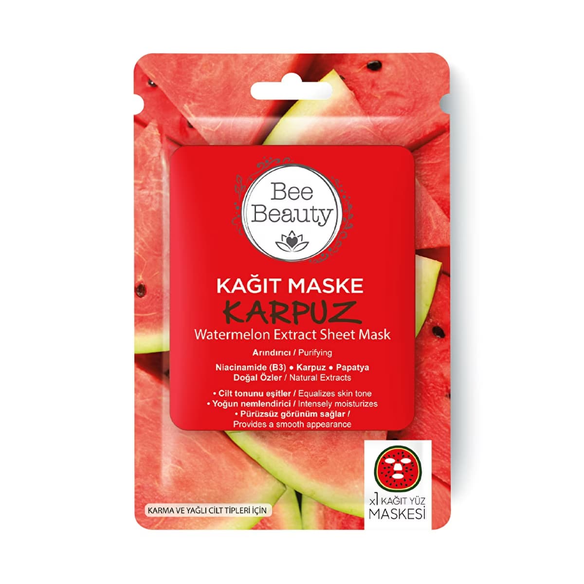 Bee Beauty Karpuz Desenli Kağıt Yüz Maskesi - Gratis