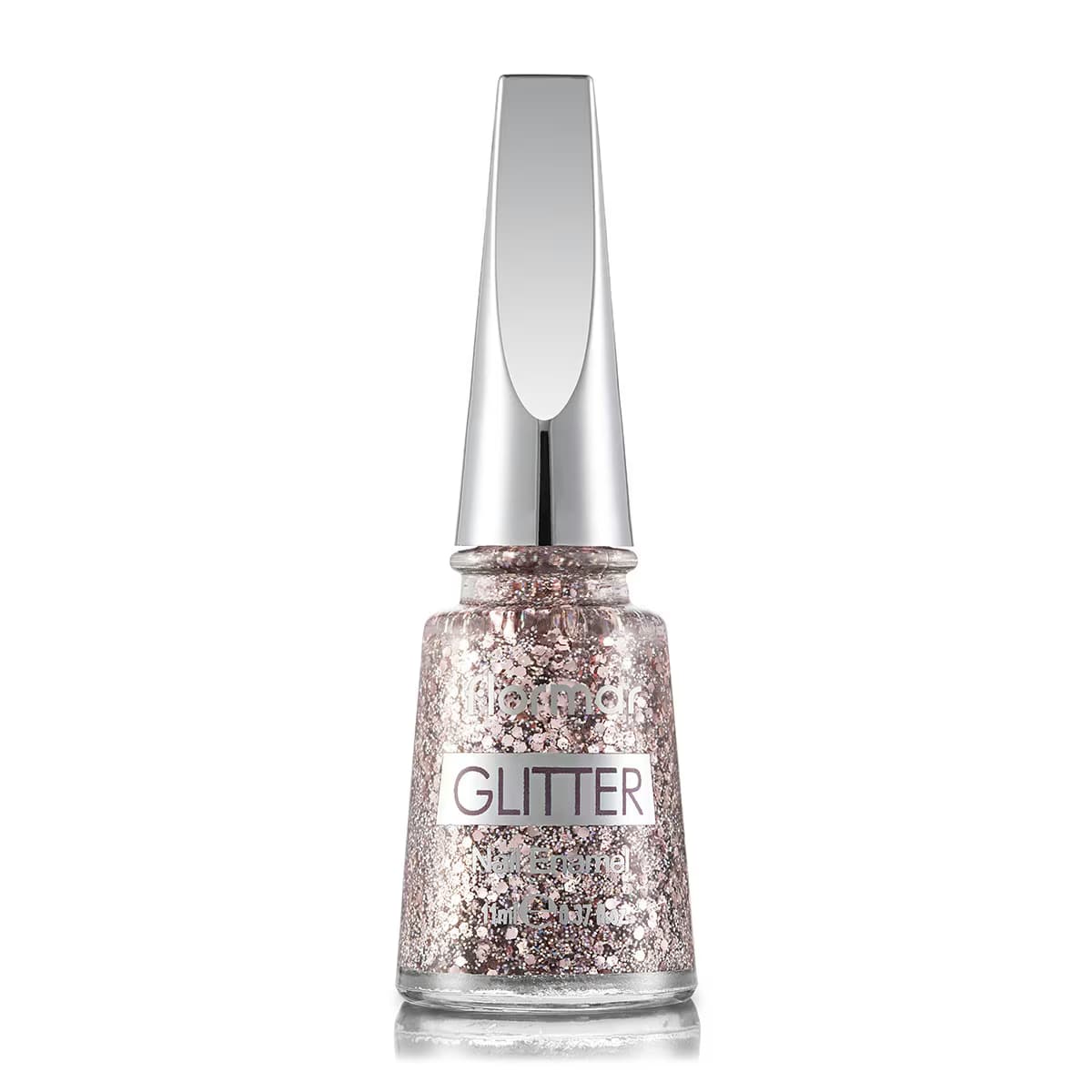 Flormar Glitter Pul ve Sim İçeren Şeffaf Oje Gümüş Pembe