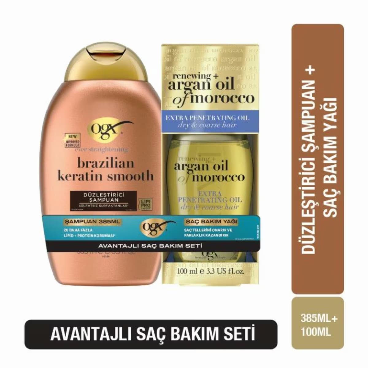 OGX Brezilya Keratin Şampuan 385 ml + Argan Yağı 100 ml