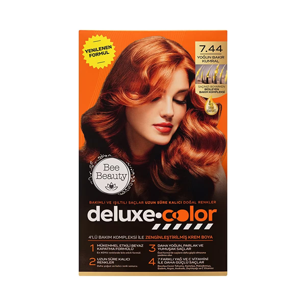 Bee Beauty Deluxe Color Kit Saç Boyası 7.44 Yoğun Bakır Kumral - Gratis