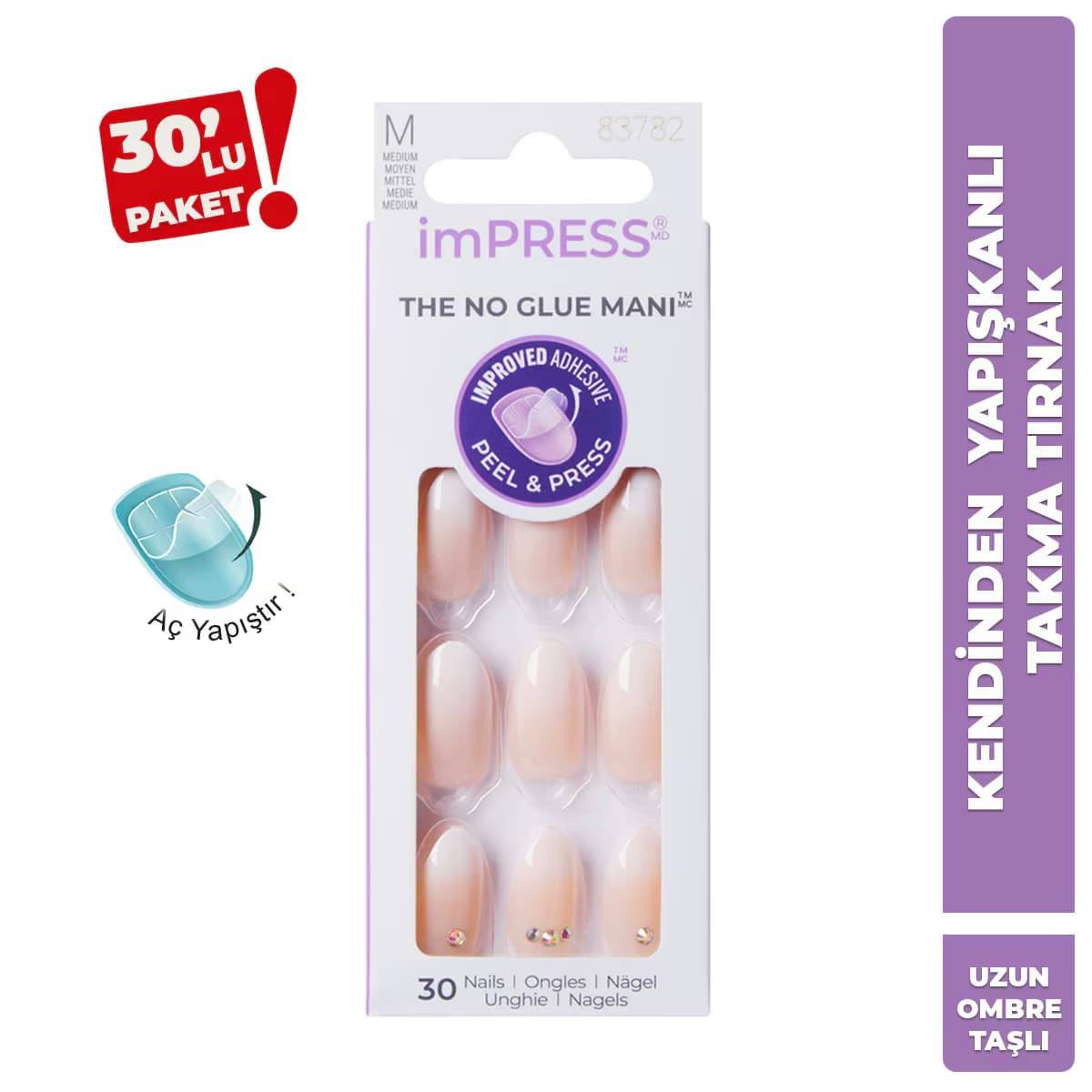 Kiss Accents Boogie Down Impress Kendinden Yapışkanlı Takma Tırnak Uzun Ombre Taşlı