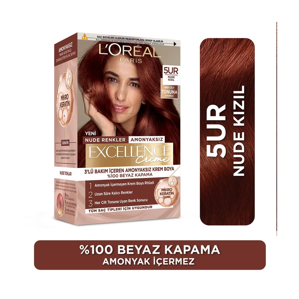 Loreal Paris Excellence Creme Nude Renkler Saç Boyası - 5UR Nude Kızıl - Gratis