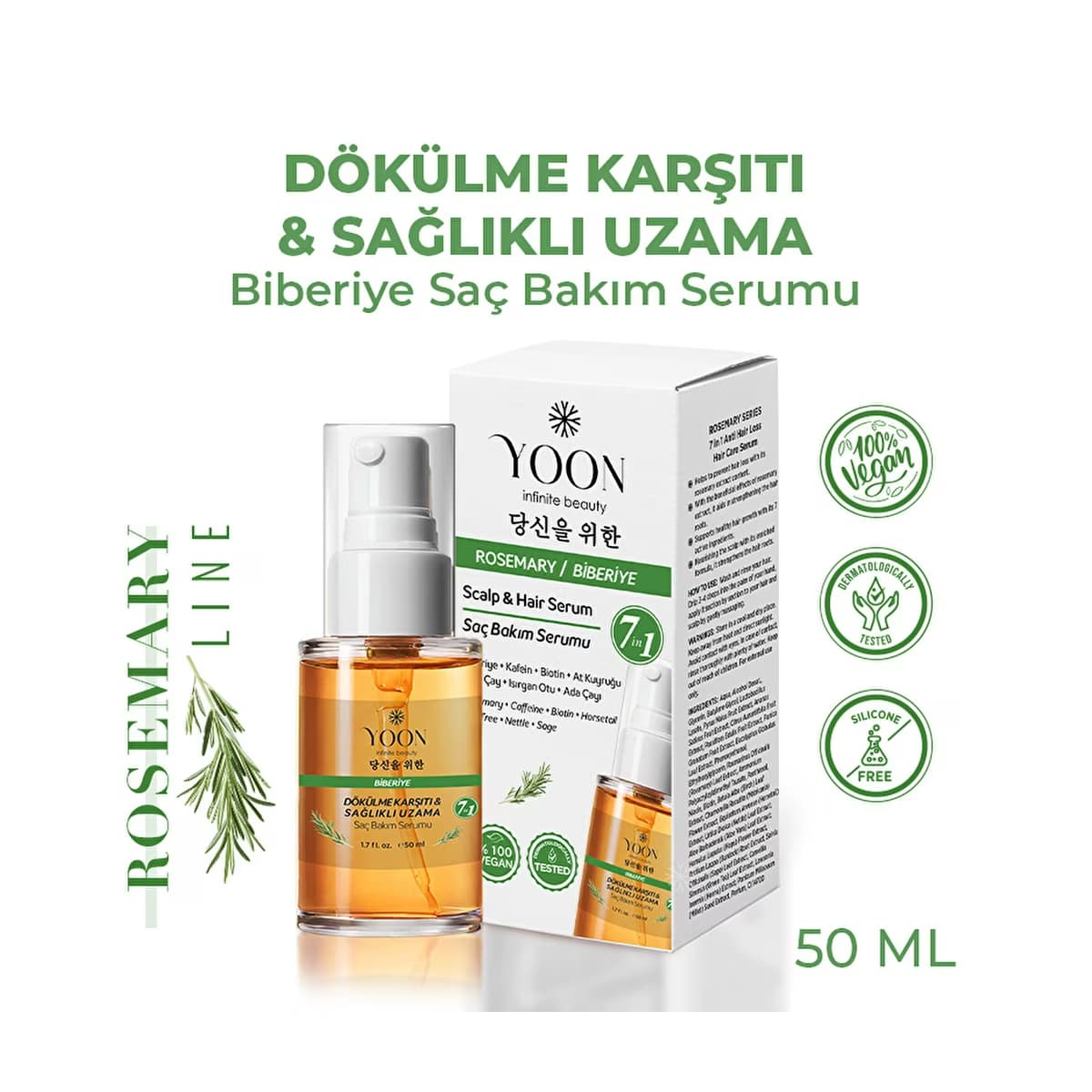 Yoon Saç Dökülme Karşıtı Hızlı Saç Uzamasına Yardımcı 7 Aktifli Biberiyeli Saç Bakım Scalp Serumu 50 ml - Gratis